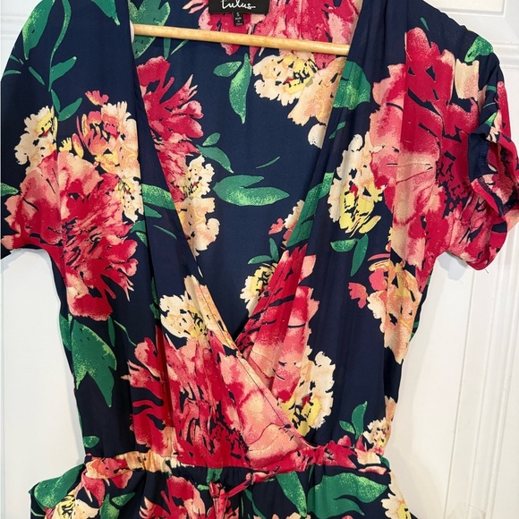 Lulu's Red and Green Jumpsuit with V-Neck and Tapered Legs - Picture 2 of 2